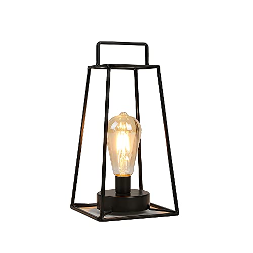 JHY DESIGN Lámpara de mesa geométrica de estilo retro simple de hierro sin cable funciona con pilas lámpara de jaula inalámbrica con temporizador de 6 horas para balcón exteriores(color negro)