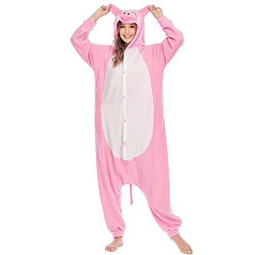 LBJR Animal Pyjamas Unisex para Adultos con Capucha Cosplay Traje de Disfraz Pyjama Carnaval Navidad, M, Cerdo Rosa