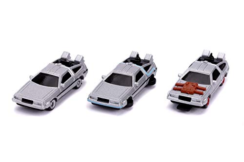 JADA - Regreso AL Futuro Set 3 Diferentes Modelos de Mini Coche Car 4cm Delorean 1 2 3 Nano Blister NV-5 Back To The Future