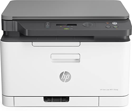 HP Color Laser MFP 178nw 4ZB96A, Impresora Láser Color Multifunción, Imprime, Escanea y Copia, Wi-Fi, Ethernet, USB 2.0 alta velocidad, HP Smart App, Panel de Control LCD, Blanca y Gris