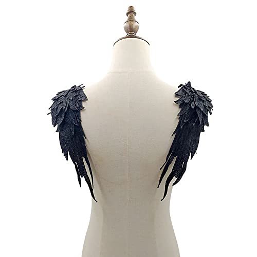 Apliques de alas bordadas de encaje 3D, 1 par de alas bordadas, parche de tela con diseño de ángel, parches para los hombros, flores para bodas, vestido de baile, accesorios de disfraz