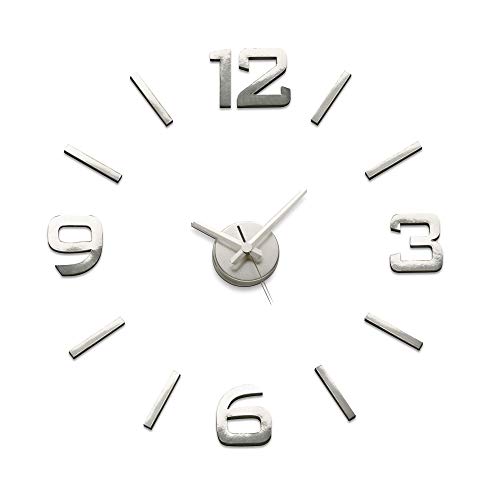 Versa Klistermärke Reloj de Pared Silencioso Decorativo para la Cocina, el Salón, el Comedor o la Habitación, Estilo Moderno, Medidas (Al x L x An) 60 x 3 x 60 cm, Polipropileno, Color Plateado
