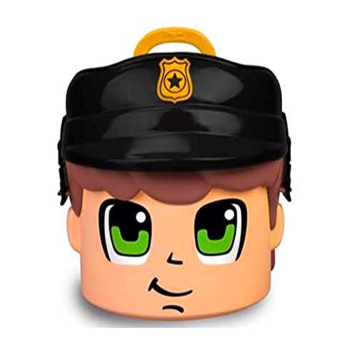 Pinypon Action - Contenedor de Policía Exclusivo, cabeza de Pinypon grande, caja con compartimentos para accesorios y figuras, incluye 4 muñecos de distintas profesiones, Famosa, (700017465)