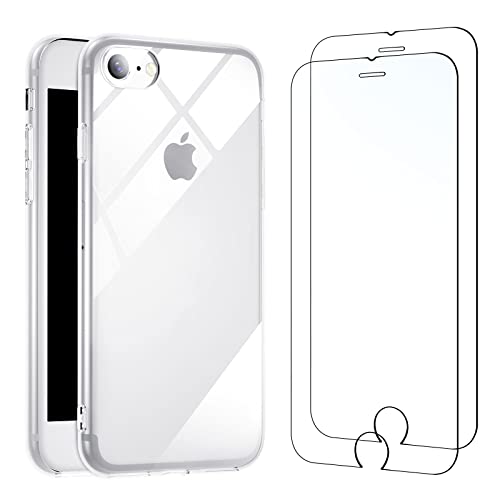 NEW'C Funda para iPhone 8/7 (4.7') Carcasa Silicona Transparente Alta y 2X Protector de Pantalla para iPhone 7/8 Cristal Templado - Antiarañazos