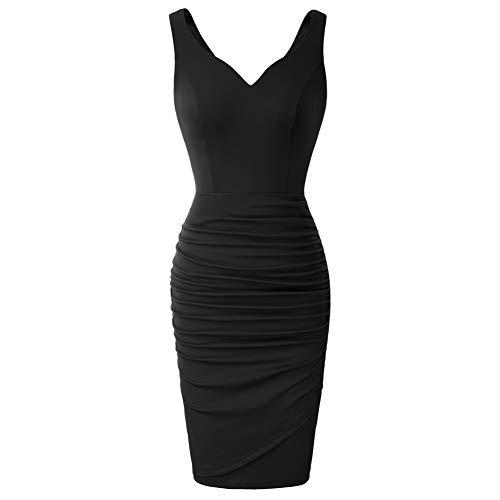 Mujer Vestido Ajustado sin Manags de Plisado con Escote Corazón de Verano para Fiesta XL Negro CLS02497-1