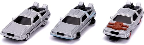 Jada Toys Back to The Future-Juego de 3 Coches de colección Nano Time Machine de 1 a 3, 4 cm, a Partir de 3 años, Color Plata, (253251002)