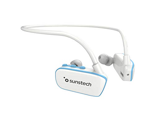 ARGOS Sunstech Reproductor MP3 8GB Sumergible Impermeable IPX8 Diseñado para el Deporte y la natación Batería Recargable 200mAh. Almohadillas terrestres y acuáticas Incluidas. Blanco - Azul.