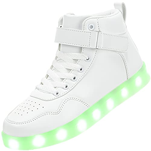 APTESOL Niños Juventud LED Light up Trainers Niños Niñas High Top Cool Intermitente Zapatos Unisex Zapatillas [Blanco, EU29]