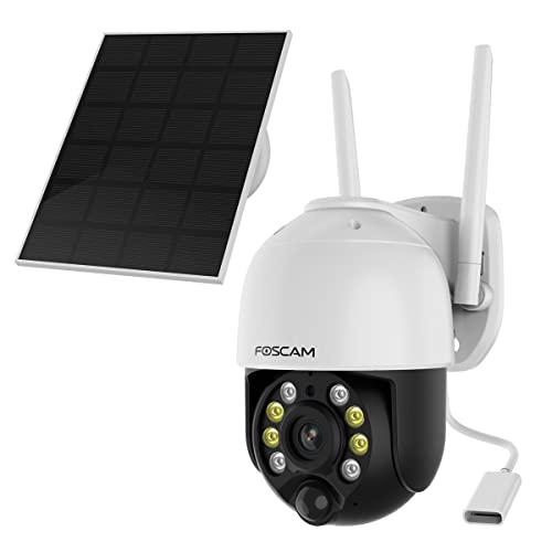 Foscam B4 - Cámara de vigilancia inalámbrica (2 K, 4 MP, con función de giro e inclinación, incluye panel solar de alta eficiencia, audio bidireccional, visión nocturna en color, IP65, resistente al