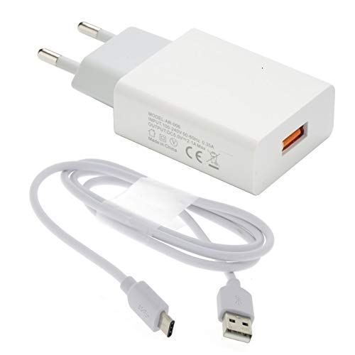 Acce2S Cargador USB 2A + Cable USB-C para Huawei P30 - P30 Lite - P30 Pro - P20 Pro - P20 Pro - P20 Lite - P10+ - P10 - P9 Plus - P9 Blanco