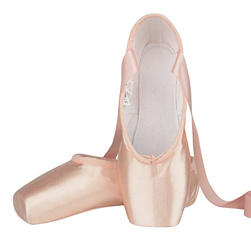 Zapatos de Punta Satén Zapatillas de Ballet con Puntera de Gel de Silicona y Cintas para Mujeres y Niñas 40