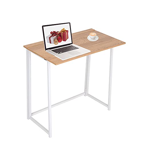 HWT09-WEI - Mesa plegable para oficina en casa, oficina, estudio, estructura de metal, color blanco