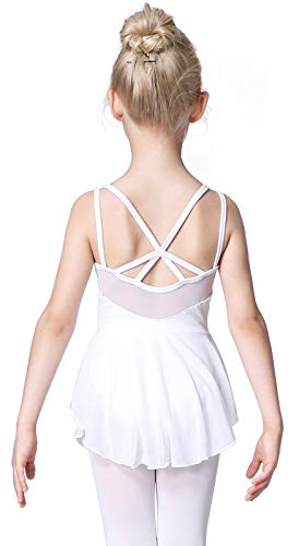 Soudittur Maillot de Danza Algodón Tutú Vestido de Ballet Gimnasia Leotardo Body Clásico Manga Corta para Niña (120cm: 6-7 años, Blanco)
