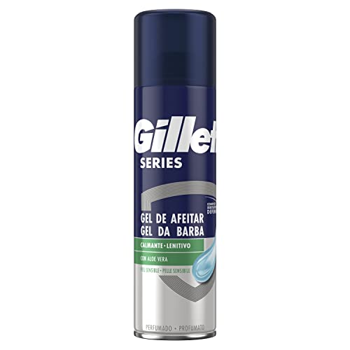 Gillette Series Gel de Afeitar Hombre para Pieles Sensibles, Efecto Calmante con Aloe Vera, 200 ml