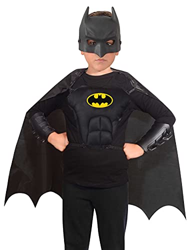 Ciao Kit de disfraz de Batman oficial de DC Comics (talla única para niños de 5 a 12 años): máscara, capa, cuerpo, brazaletes, color negro