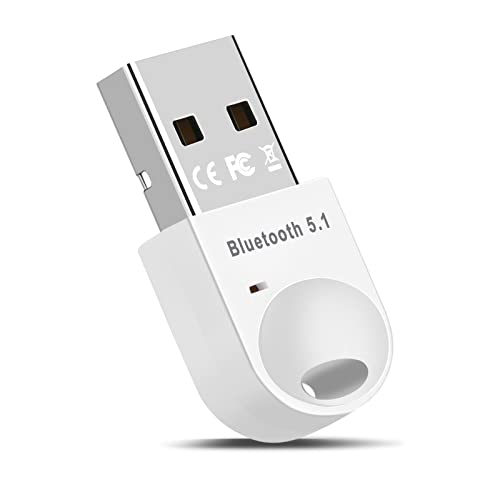 Bluetooth USB 5.1, Adaptador Bluetooth para PC Soporta Windows 11/10/8.1/8/7, USB Bluetooth Compatible con Ordenador, Portatil, Ratón, Teclado, Altavoz, Auriculares, Smartphone(Blanco)
