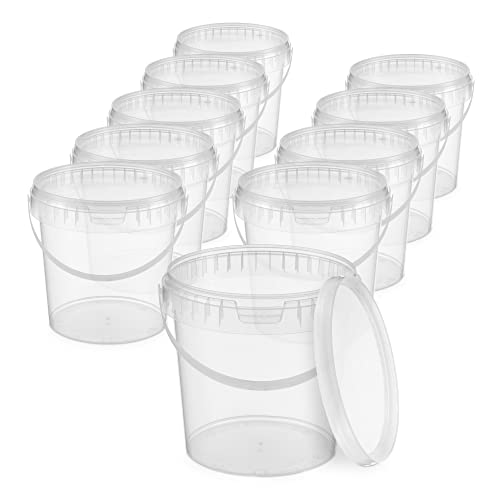 BenBow Cubo con tapa - seguro para alimentos, estable, hermético - cubo de plástico con asa - vacío, 10 piezas Transparente 1 litro