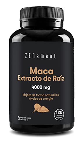 Extracto de Raíz de Maca Peruana 4000 mg, Altamente concentrado 10:1, 120 Cápsulas | Energía, resistencia, memoria, inmunidad y equilibrio hormonal | 100% Ingredientes Naturales | Zenement
