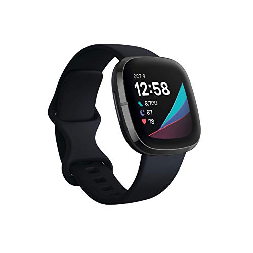 Fitbit Sense - Smartwatch avanzado de salud con herramientas avanzadas de la salud del corazón, gestión del estrés y tendencias de temperatura cutánea, Acero inoxidable grafito, con Alexa integrada