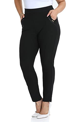 Kendindza Collection Pantalones elegantes para mujer con cintura elástica y bolsillos, Negro - Estilo 1, XXXL