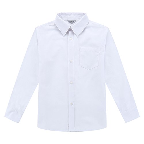 Bienzoe Niño Uniforme Escolar Manga Larga Oxford Camisa Blanco 4