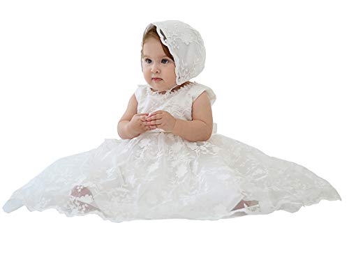 Happy Cherry Gown Vestido Largo de Princesa para niñas con Vestido Blanco con capó Formal para Boda, Fiesta de cumpleaños 3 – 24 Meses Blanco Blanco 6 Mes