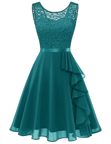 Berylove Vestido de cóctel para mujer, elegante, para boda, vestido de noche corto, verde pavo real, M