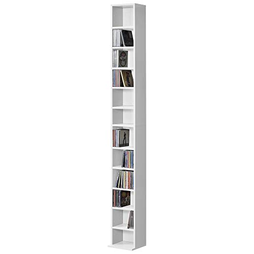 [en.casa] Estante para CDs Soporte para DVDs 175 x 20 x 20 cm Librería con 12 compartimientos Blanco