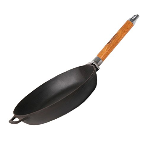 Sartén de hierro fundido, mango extraíble de madera, de inducción, hierro fundido, Negro
, 22 cm