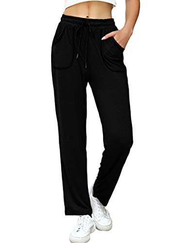 iClosam Pantalón Chándal Mujer Algodón Pantalones Deportivos Mujer Suelto con Bolsillos Pantalones Mujer Largos para Casual Yoga Jogger (XXL, Negro)