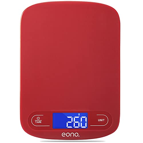 Amazon Brand - Eono Báscula de cocina digital báscula de acero inoxidable de con opción de gramos y onzas para hornear y cocinar 5 kg/1 g - Rojo