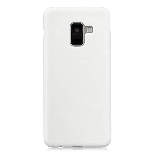 cuzz Funda para Samsung Galaxy A6 Plus+{Protector de Pantalla de Vidrio Templado} Carcasa Silicona Suave Gel Rasguño y Resistente Teléfono Móvil Cover-Blanco