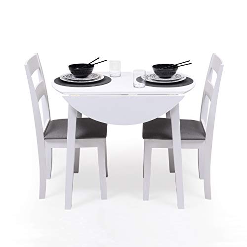 Conjunto de Comedor Dallas White Mesa de Comedor Redonda Extensible de 90 cm (17,5/55 / 17,5) cm y 2 sillas de Comedor de Madera Lacado en Blanco