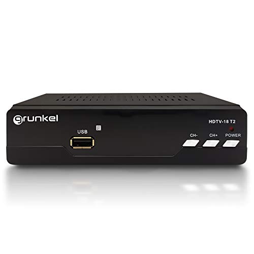Grunkel - Sintonizador TDT T2 USB reproductor y grabador en directo y diferido - HDTV-18 T2 - Bajo Consumo. Mando a distancia. Marca España - Fácil instalación - Negro