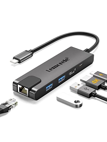 Lemorele Hub USB C Ethernet RJ45 de 1000M - 5 en 1, Aluminio Espacial Adaptador USB C Hub con HDMI 4K, PD 100W, 2 USB 3.0, per MacBook Air/Pro M1, iPad M1, Windows, Switch, Chromecast, Teléfono Móvil