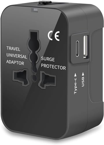 Amoner Adaptador de Enchufe de Viaje Universal USB C Adaptador de Enchufe Internacional con Dos Puertos USB para EE. UU. Europa Reino Unido Irlanda Tailandia AU Japón China Canadá