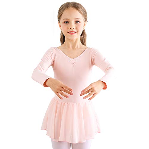Bezioner Vestido de Ballet Maillot de Danza Gimnasia Leotardo Algodón Body Clásico para Niña (110 (100-110cm,4-5 años), Rosa Manga Larga)
