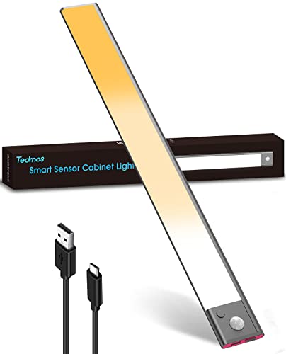 Luz LED Cocina Bajo Mueble Recargable USB, 40 cm Batería de 3600mAh Barra Luz LED Armario Sensor Movimiento con Tira Magnética Adhesiva Regleta LED a Pilas Sin Cable para Escalera Estanteria, Negro