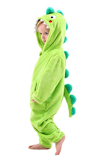 LOLANTA Disfraz Dinosaurio de carnaval para Niño, Buzo de Peluche con Capucha(Verde, 2-4 años)