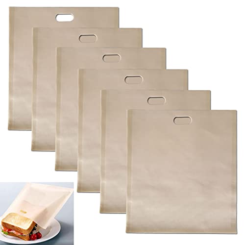 6 paquetes de bolsas de pan tostado para reutilizar, ideal para sándwiches de queso a la parrilla - 100% BPA sin gluten - Bolsas de tostadas de teflón premium certificadas por la FDA y LFGB