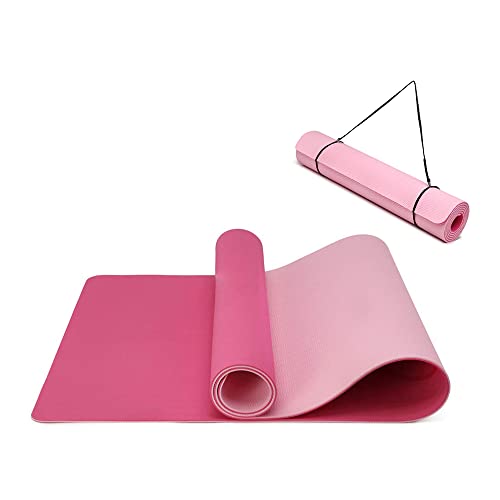Esterilla de yoga antideslizante y respetuosa con el medio ambiente, con correa de transporte, esterilla de gimnasia para pilates, entrenamiento de fitness, 183 x 61 x 0,6 cm (rosa ciruela)