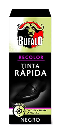 Búfalo Recolor - Tinta Rápida, Colorea y Reaviva la Piel Lisa, Reparaciones y Arreglos de Calzado, Color Negro - Frasco de 25ml