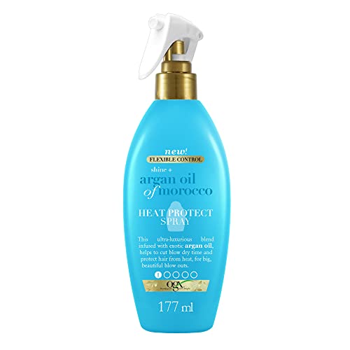 OGX - Argan Oil of Morocco Heat Protect Spray (177 ml), protector térmico del cabello en spray, tratamiento hidratante antiencrespamiento para el pelo