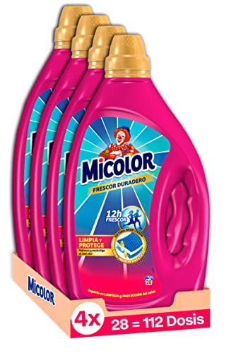 Micolor Gel Frescor Duradero (pack de 4, total: 112 lavados), detergente líquido con sistema neutralizador de olor, óptimo para prendas sintéticas, jabón para ropa
