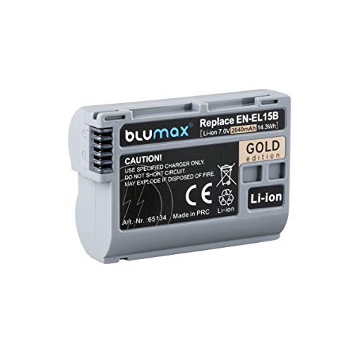 Blumax Gold Edition - Batería equivalente a Nikon EN-EL15b (2040 mAh, compatible con Nikon Z6, Z6 MarkII, Z7 y D780, 7,0 V, 14,3 Wh)