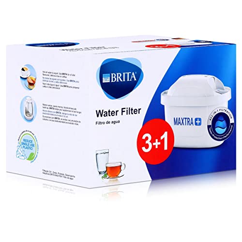 Brita 08PURBRIMAX3Y1 MAXTRA+ Pack de 3+1 Cartuchos de Filtrado para el Agua, Recambios Compatibles con Jarras Reducen la Cal y el Cloro, Plástico, Blanco