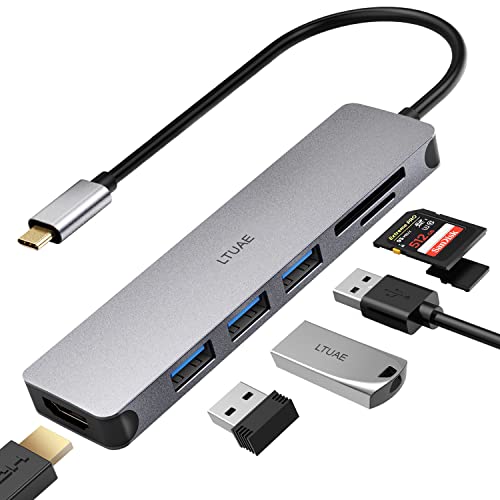 Hub USB C, 7 En 1 Adaptador USB C Hub a HDMI 4K, 3 Puertos USB 3.0, SD/Micro SD Lector Tarjeta, USB C Hub Tipo C para MacBook Pro, Chromebook, XPS y Otros Dispositivos - Gris Espacial