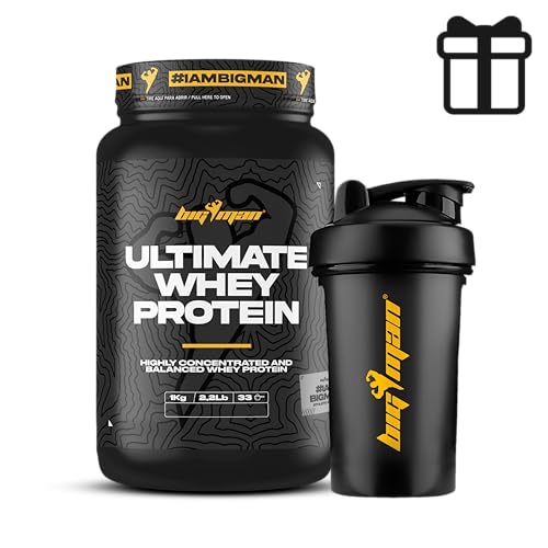 Pack BigMan Ultimate Whey Protein 1 kg + Shaker de REGALO | Aumenta el crecimiento muscular | Entrenamientos intensos | Máxima asimilación (Fresa)