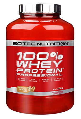 Scitec Nutrition 100% Whey Protein Professional con aminoácidos clave y enzimas digestivas adicionales, sin gluten, 2.35 kg, Chocolate-Avellana