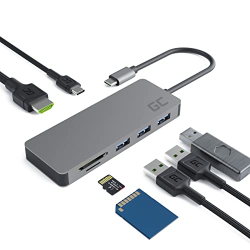 Green Cell® USB-C HUB Adaptador 7 en 1 (USB C, USB 3.0, 2xUSB 2.0, HDMI 4K, microSD, SD) con Power Delivery 87W para MacBook Pro 13/15, DELL XPS 13/15 y Compatible con Dex Samsung S10 / S10+ / S9